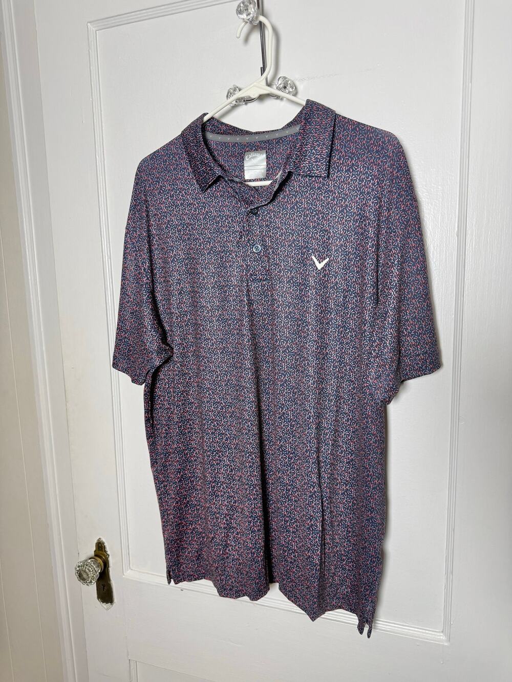 Callaway Opti-Dri Golf Polo Men’s L Navy Chili Pepper Print Preppy Golfcore